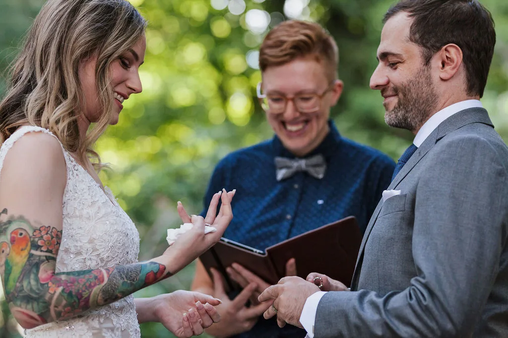 Young Hip & Married Officiant Beth Carson Malena marrying Emily and Corey, photo by Wonderlust Photography
