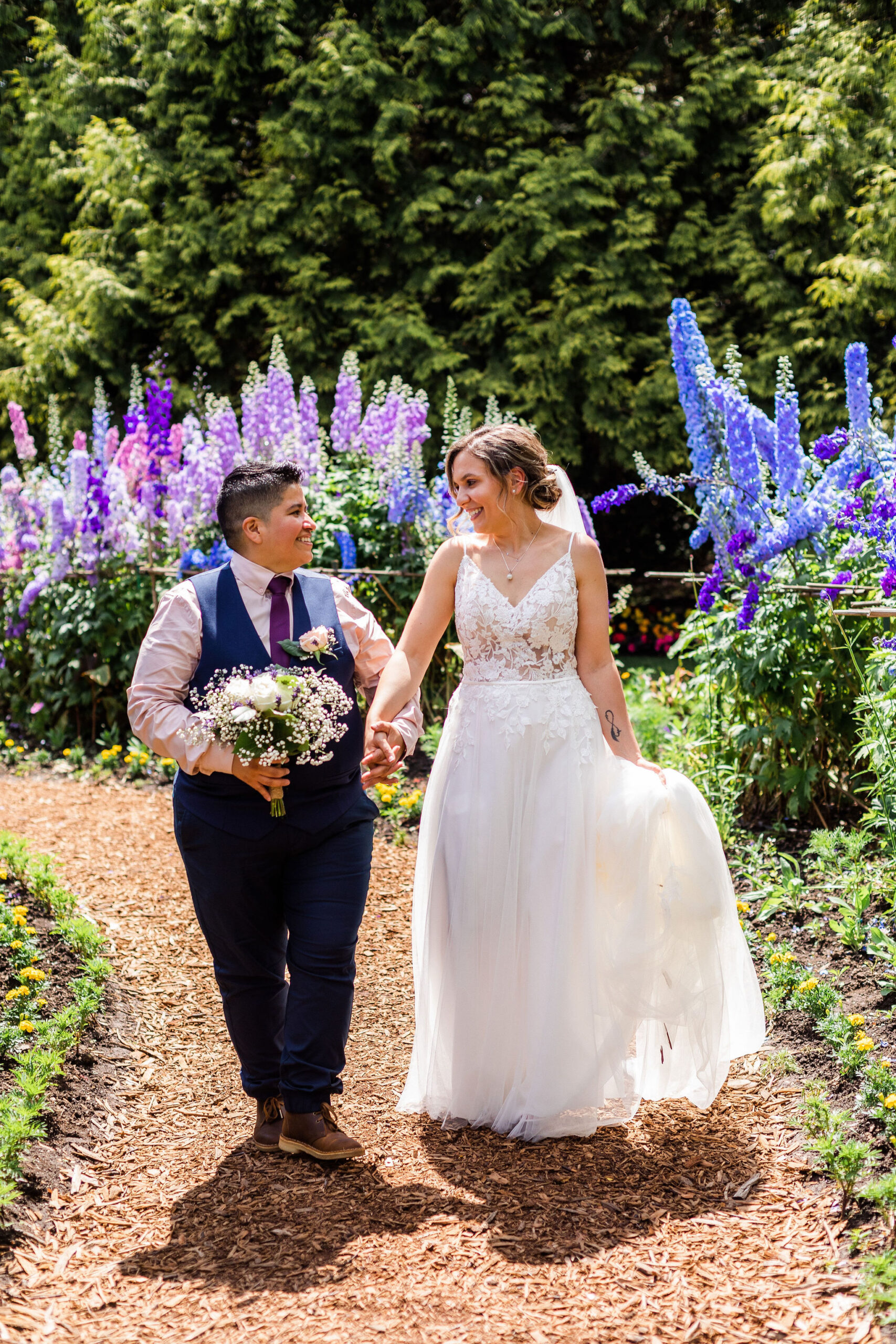 VanDusen Garden elopement newlyweds, queer LGBTQ wedding
