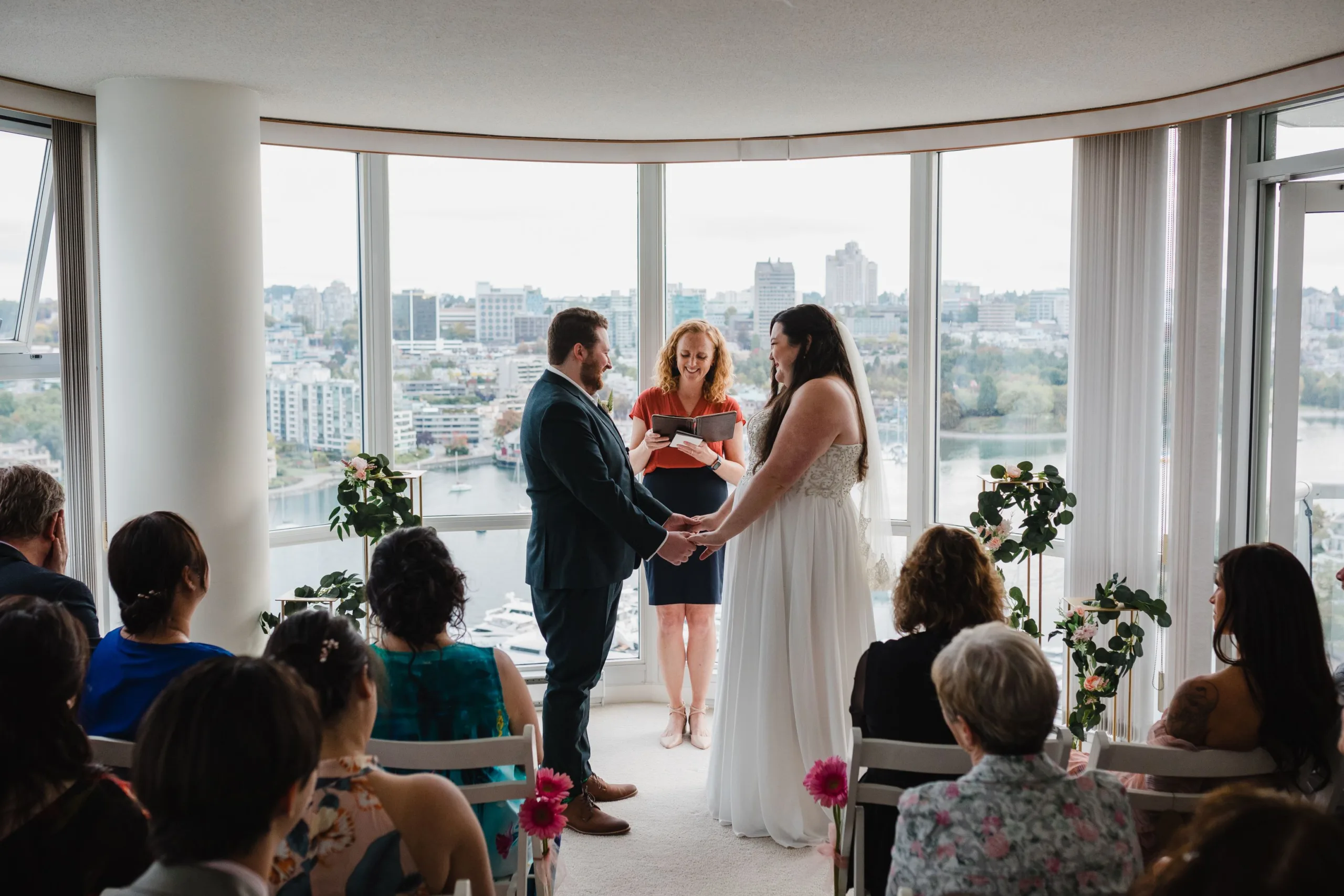 Wedding Officiant Jane marrying Riana and Colin in an elopement in Yaletown, Vancouver