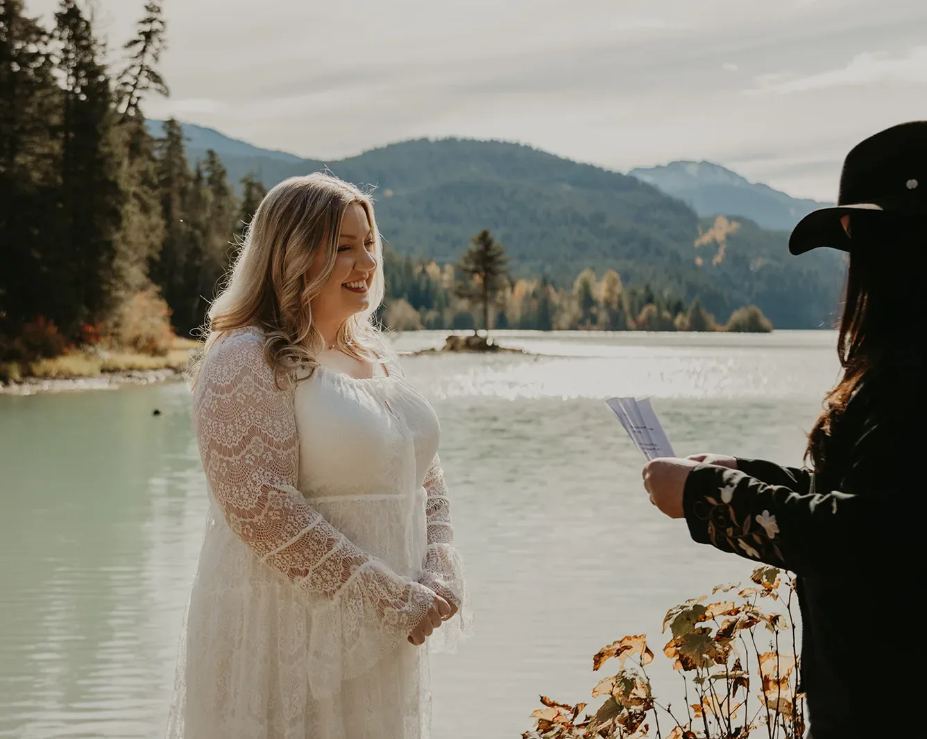 Couple exchanging vows during their Whistler elopement
