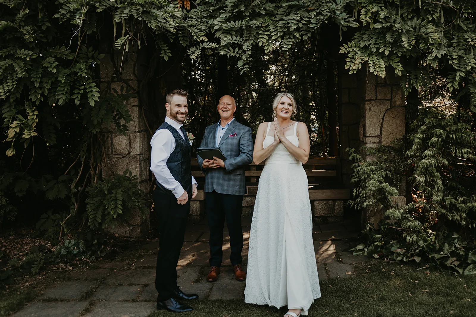 Justine & Matt with Officiant Lonnie, Erica Miller Photography