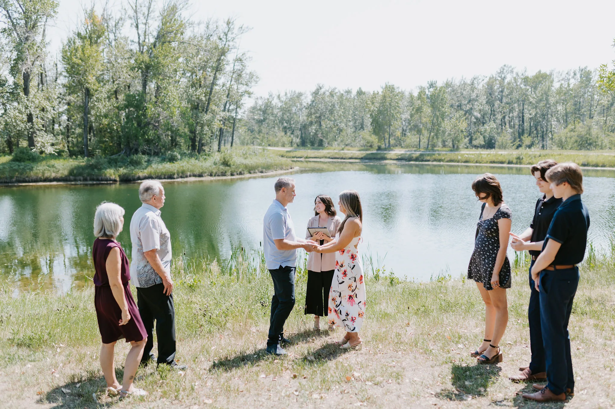 Officiant Andria leading an outdoor elopement ceremony in Calgary