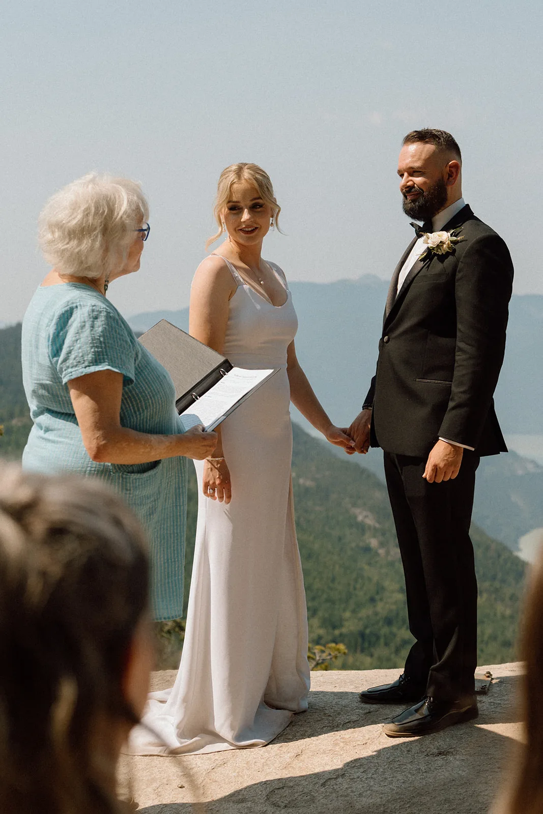 Layla and Tyler during their Sea to Sky ceremony with Officiant Lorraine