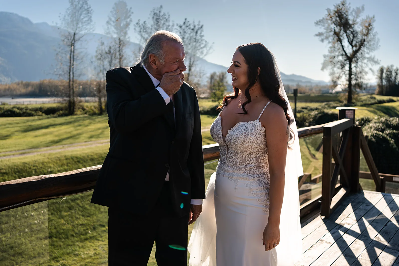 Father doing a first look with his daughter on her wedding day, Megan and Claire's wedding, by Kaitlin Day Photography