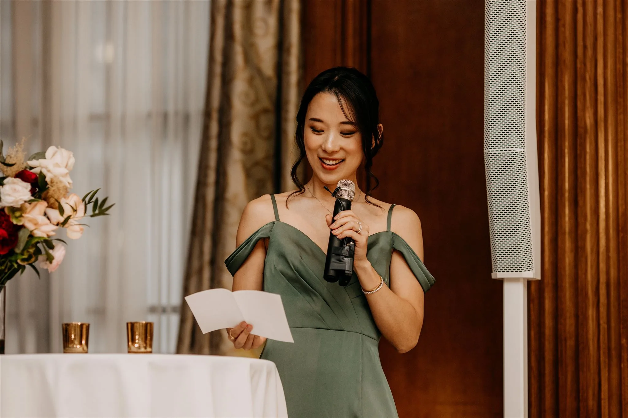 Maid of honor speech at Vivian and Josh's wedding at the Vancouver Club, Aileen Choi Photography