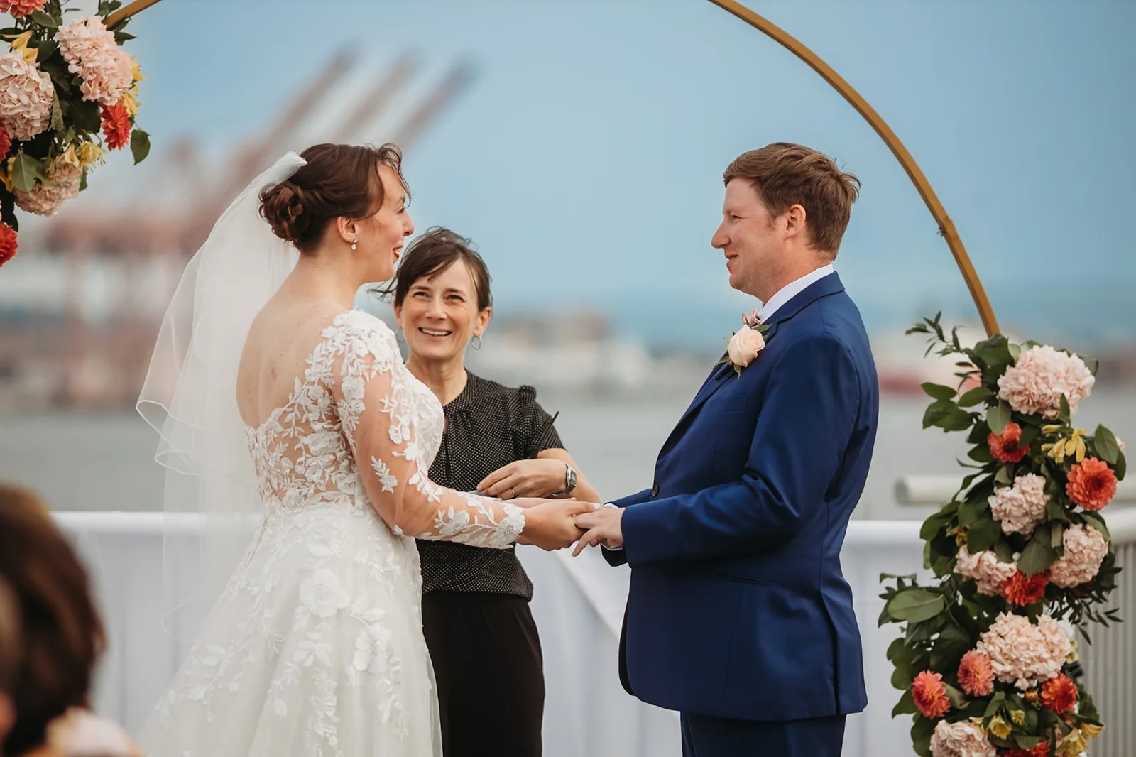 Lauren and Sam's ceremony with Officiant Janie in Bell Harbor, Seattle